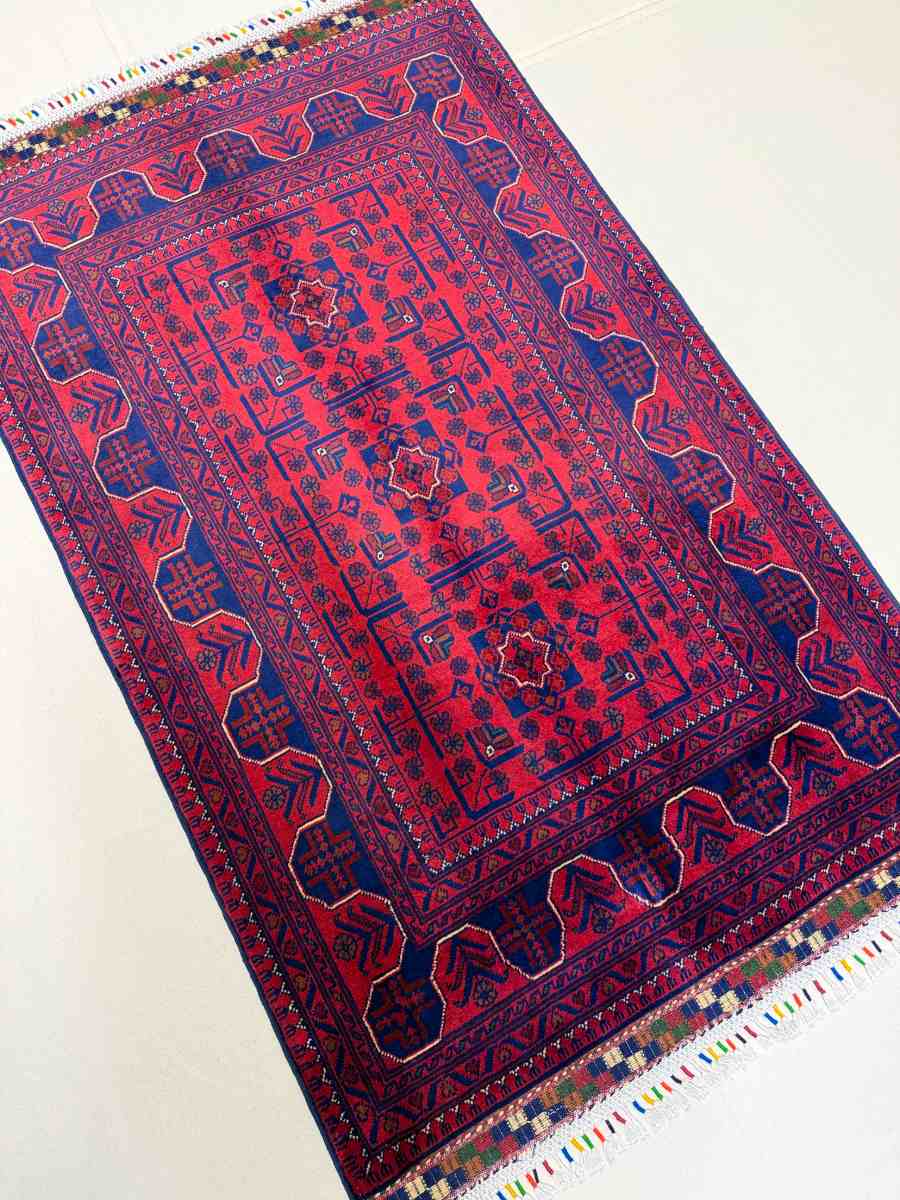 El Dokuma Afgan Halı Hamyab Desenli Kök Boya 97 x 148 cm küçük görsel 3