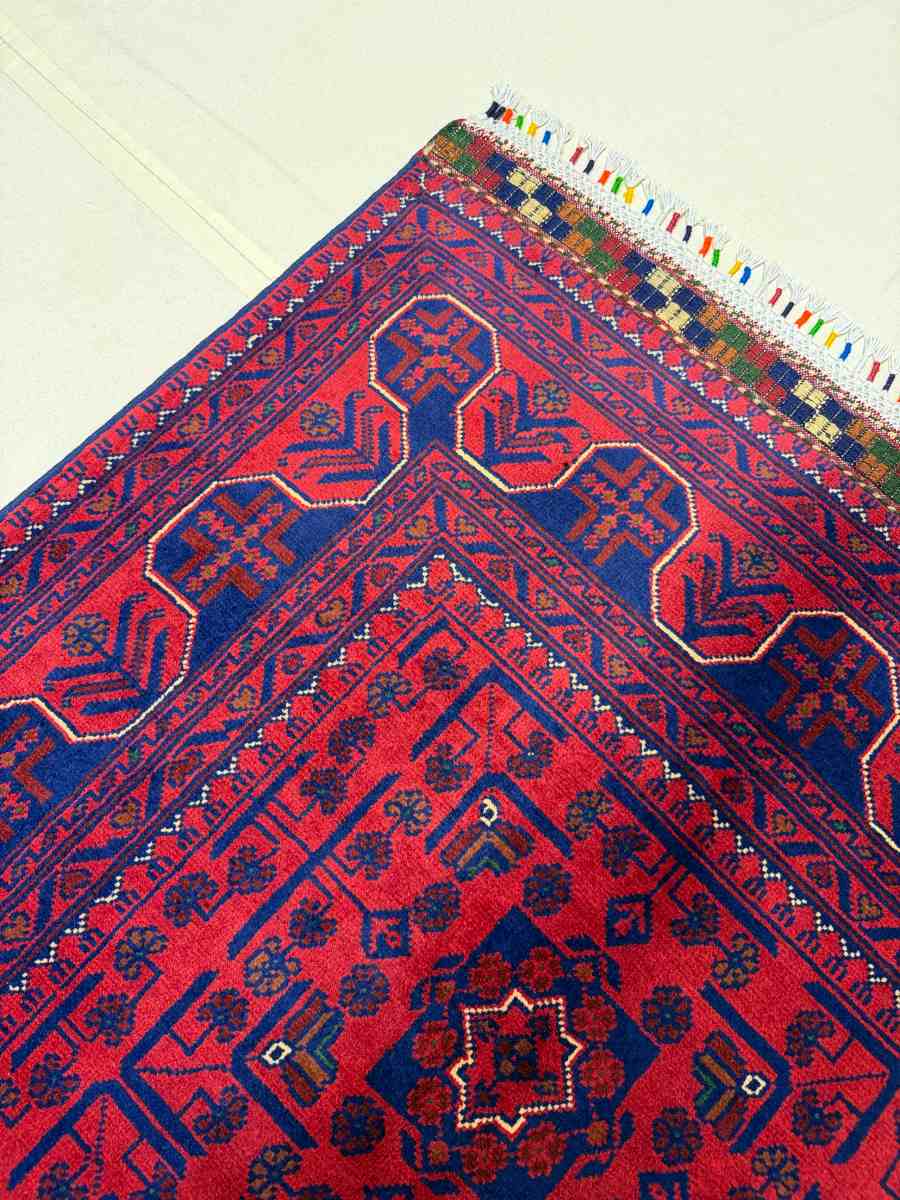 El Dokuma Afgan Halı Hamyab Desenli Kök Boya 97 x 148 cm küçük görsel 4
