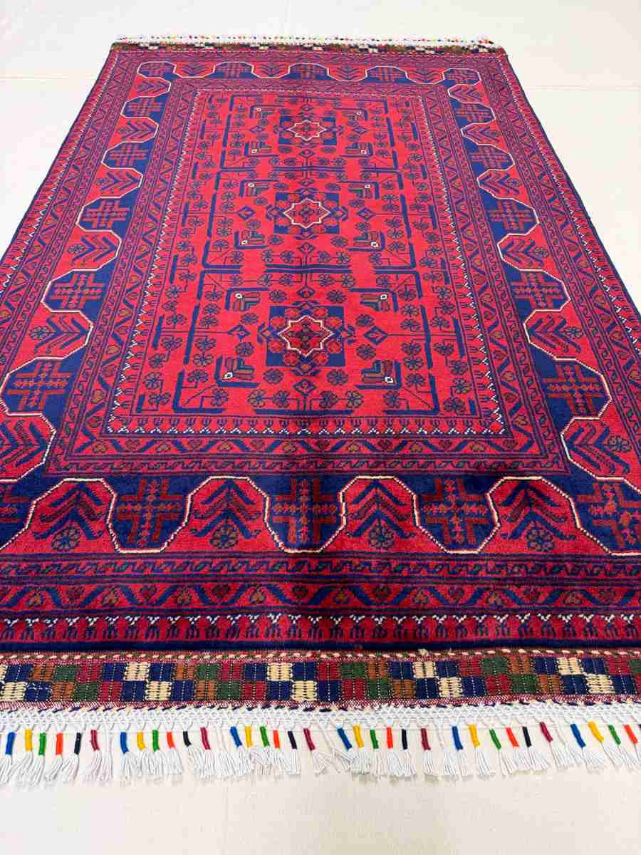 El Dokuma Afgan Halı Hamyab Desenli Kök Boya 97 x 148 cm küçük görsel 5