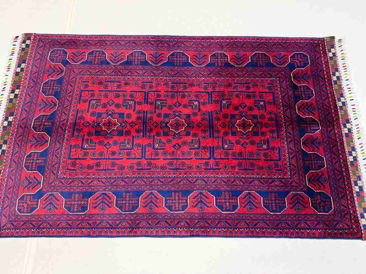 El Dokuma Afgan Halı Hamyab Desenli Kök Boya 97 x 148 cm küçük görsel 6