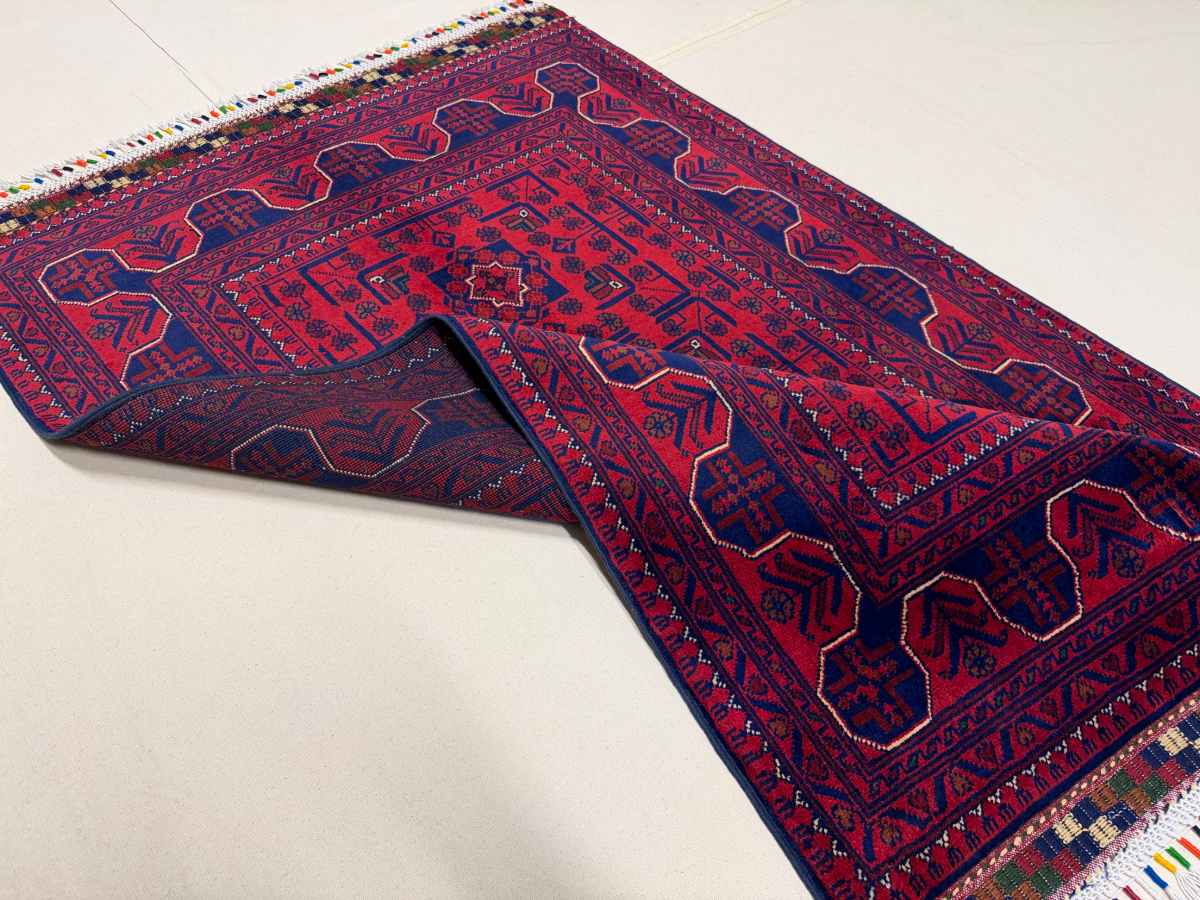 El Dokuma Afgan Halı Hamyab Desenli Kök Boya 97 x 148 cm küçük görsel 7