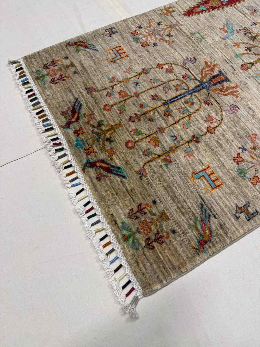 El Dokuma Afgan Halı yolluk Hayat Ağacı Desenli Kök Boya 79 x 212 cm küçük görsel 4