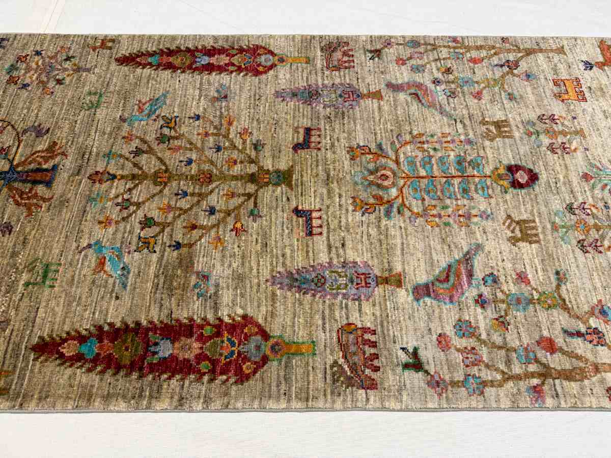 El Dokuma Afgan Halı yolluk Hayat Ağacı Desenli Kök Boya 79 x 212 cm küçük görsel 5