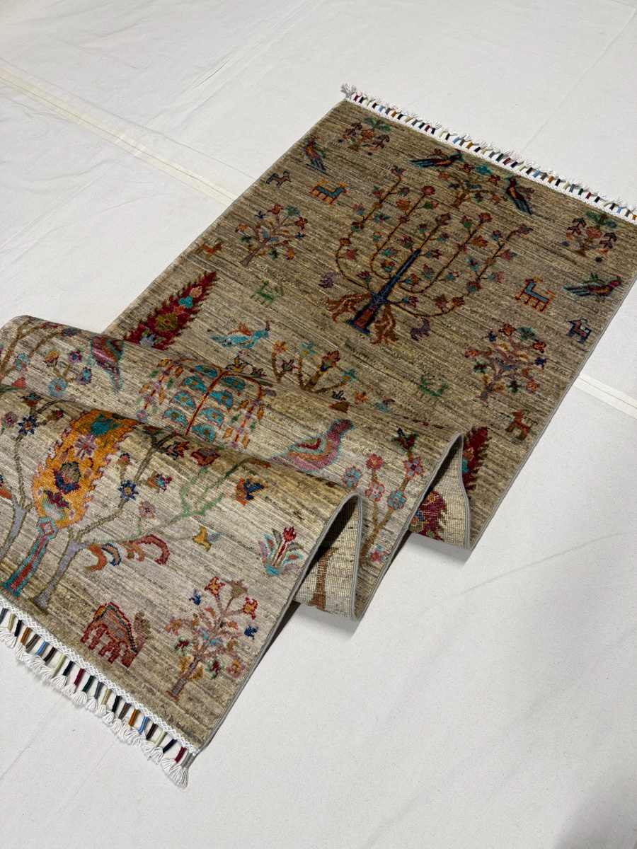 El Dokuma Afgan Halı yolluk Hayat Ağacı Desenli Kök Boya 79 x 212 cm küçük görsel 7