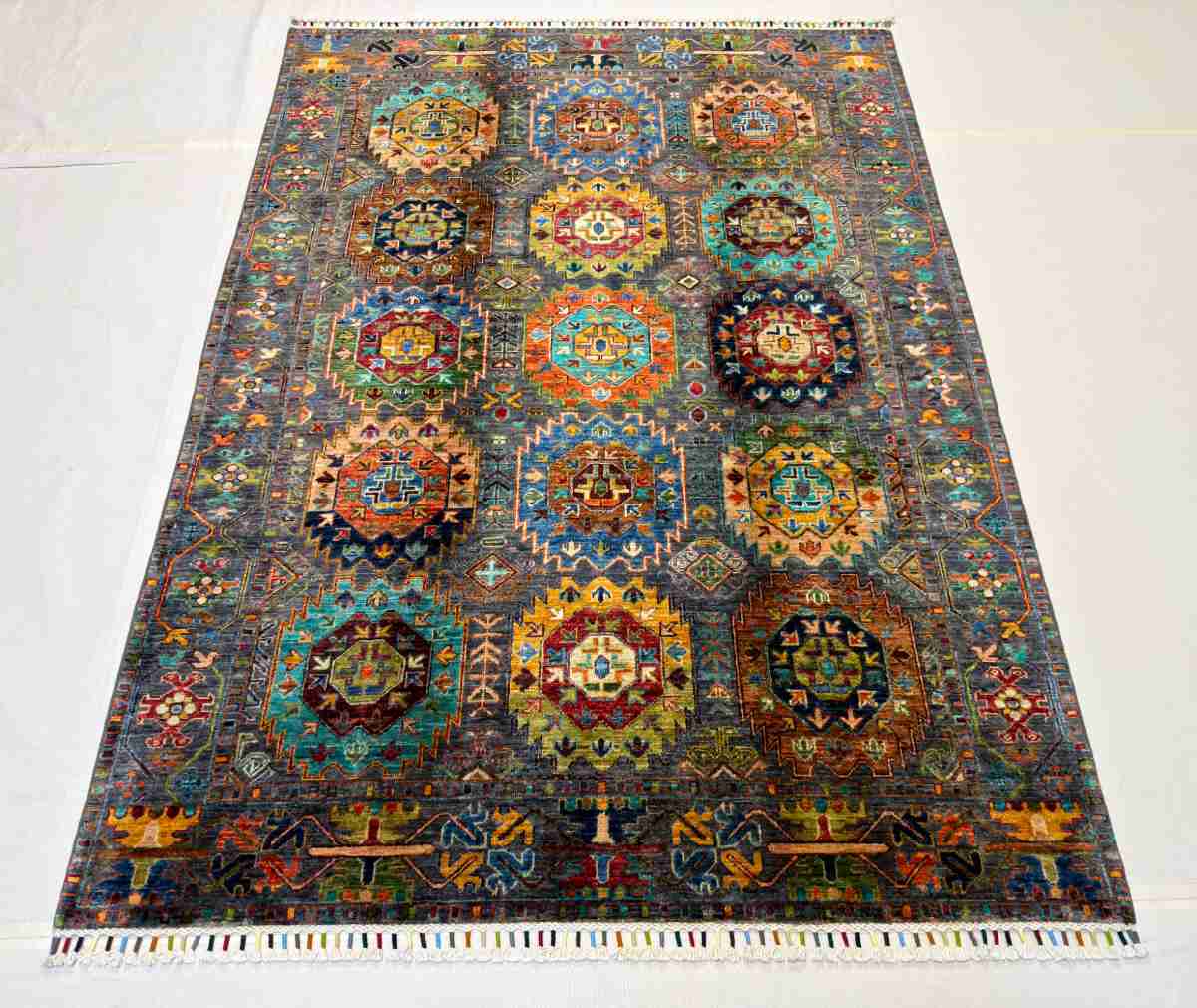El Dokuma Afgan Halı Sultani Desenli Kök Boya 151 x 208 cm