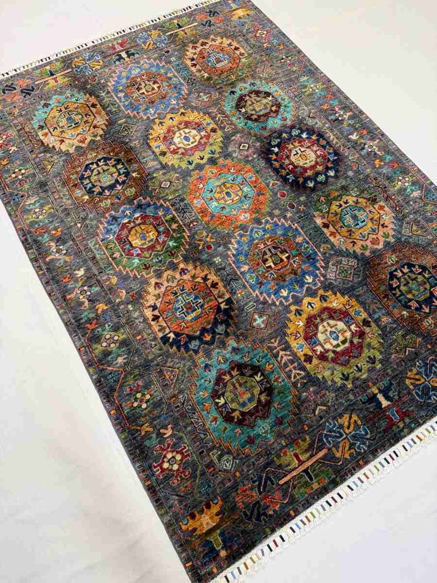 El Dokuma Afgan Halı Sultani Desenli Kök Boya 151 x 208 cm küçük görsel 2