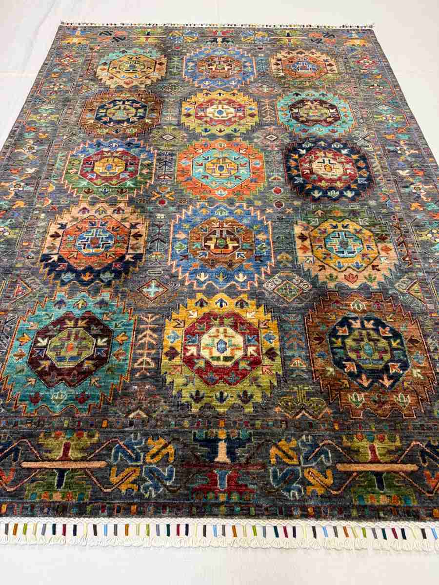 El Dokuma Afgan Halı Sultani Desenli Kök Boya 151 x 208 cm küçük görsel 4