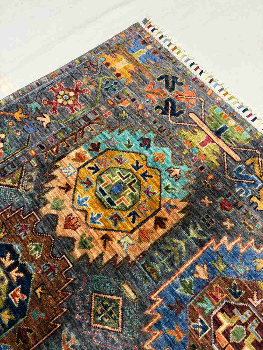 El Dokuma Afgan Halı Sultani Desenli Kök Boya 151 x 208 cm küçük görsel 5