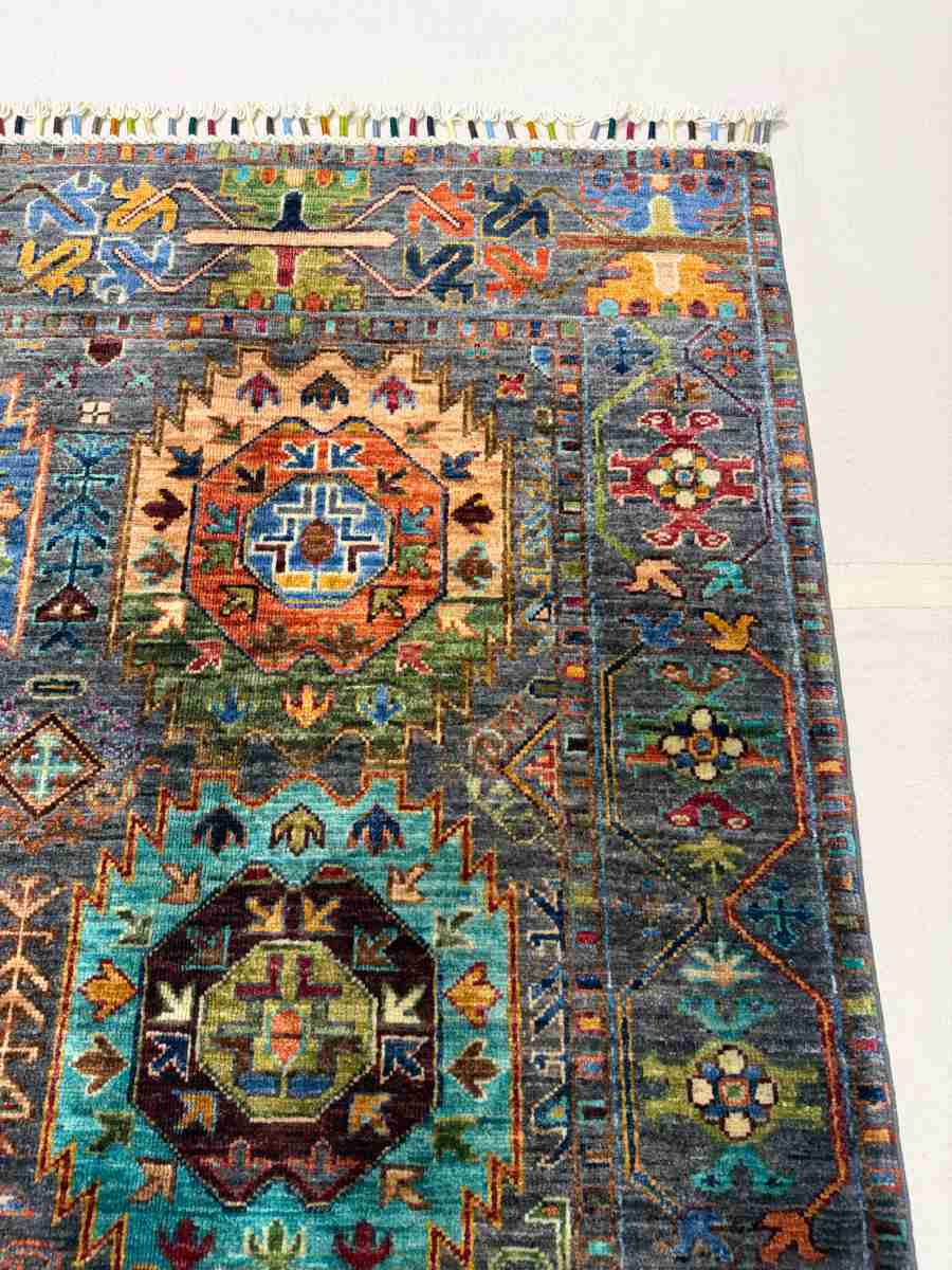 El Dokuma Afgan Halı Sultani Desenli Kök Boya 151 x 208 cm küçük görsel 6