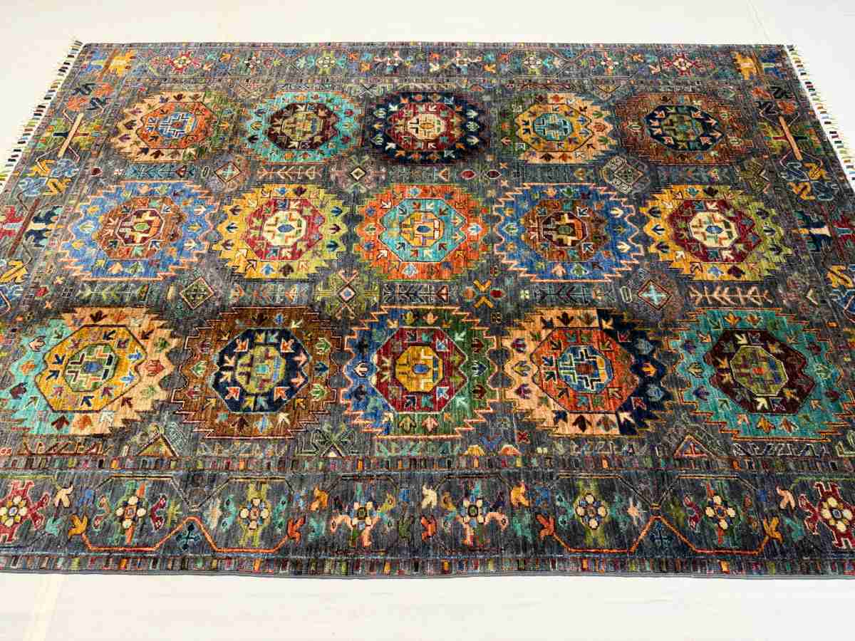 El Dokuma Afgan Halı Sultani Desenli Kök Boya 151 x 208 cm küçük görsel 7