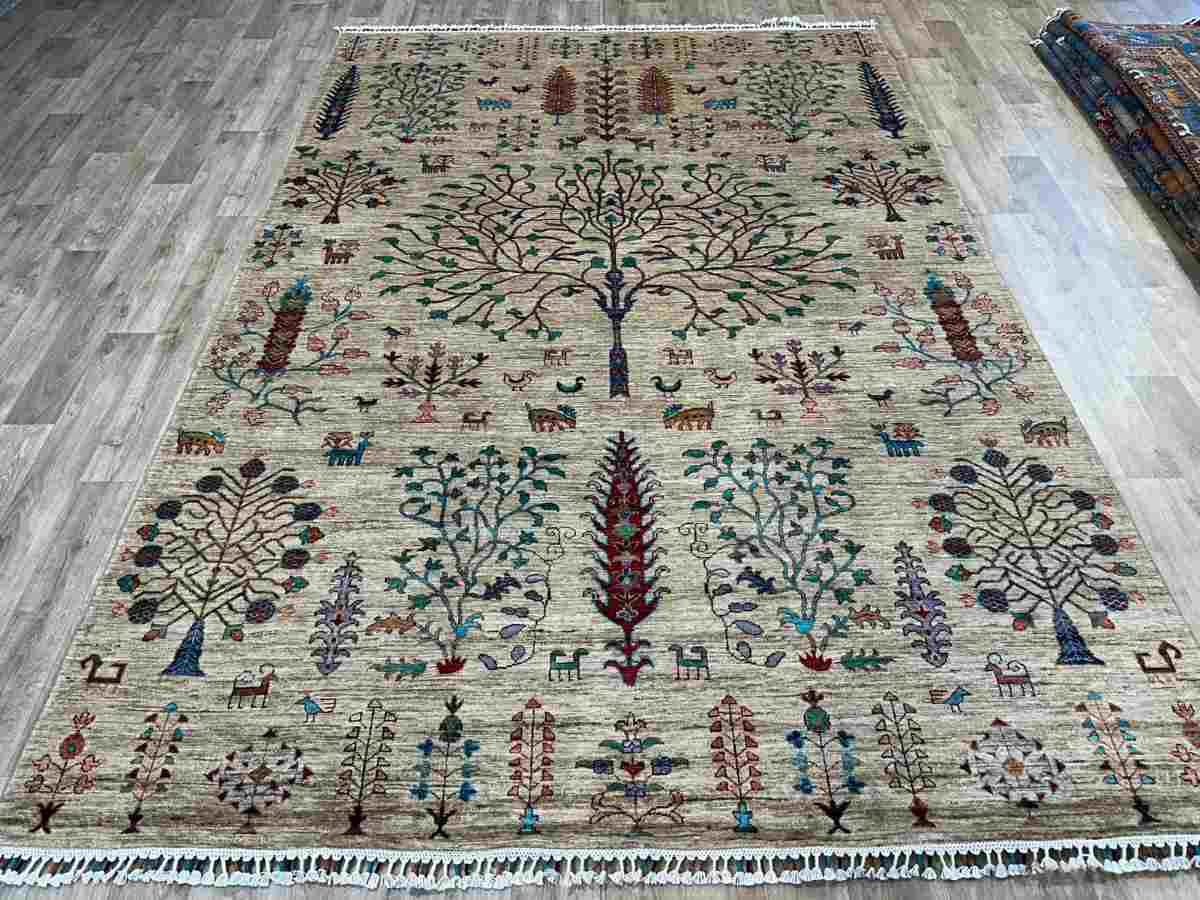 El Dokuma Afgan Halı Hayat Ağaç Desenli 207 x 296 cm
