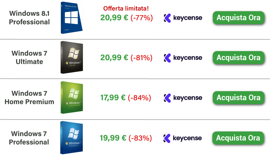migliori offerte Windows 8.1 e Windows 7 keycense