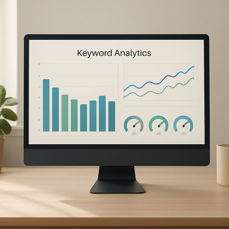 Keyword metrics dashboard displaying search volume bars and difficulty score charts