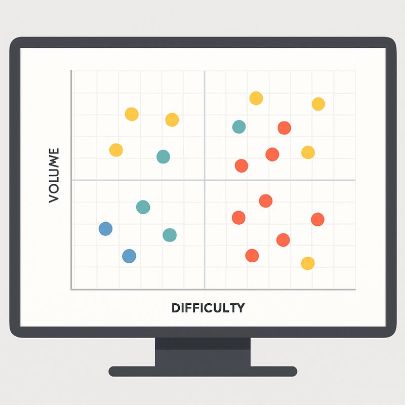 Keyword prioritization matrix showing difficulty vs volume trade-offs