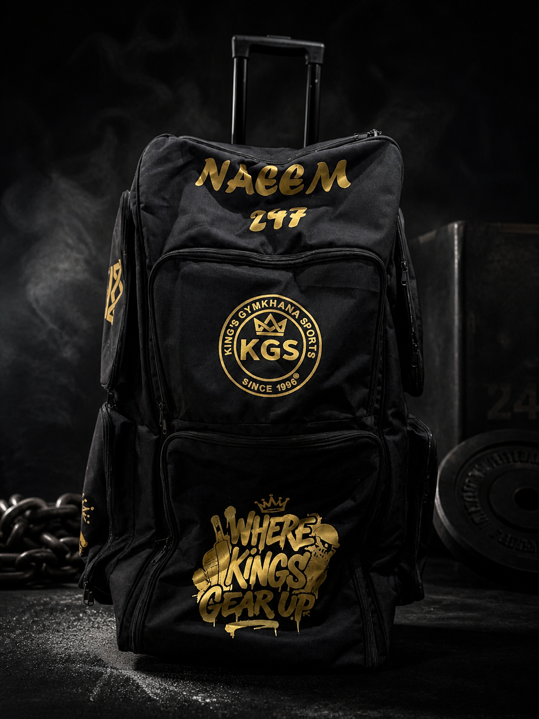 KGS Elite Trolley Kit Bag (3 Wheel) – Premium Cricket Gear Bag with Wheels | Black