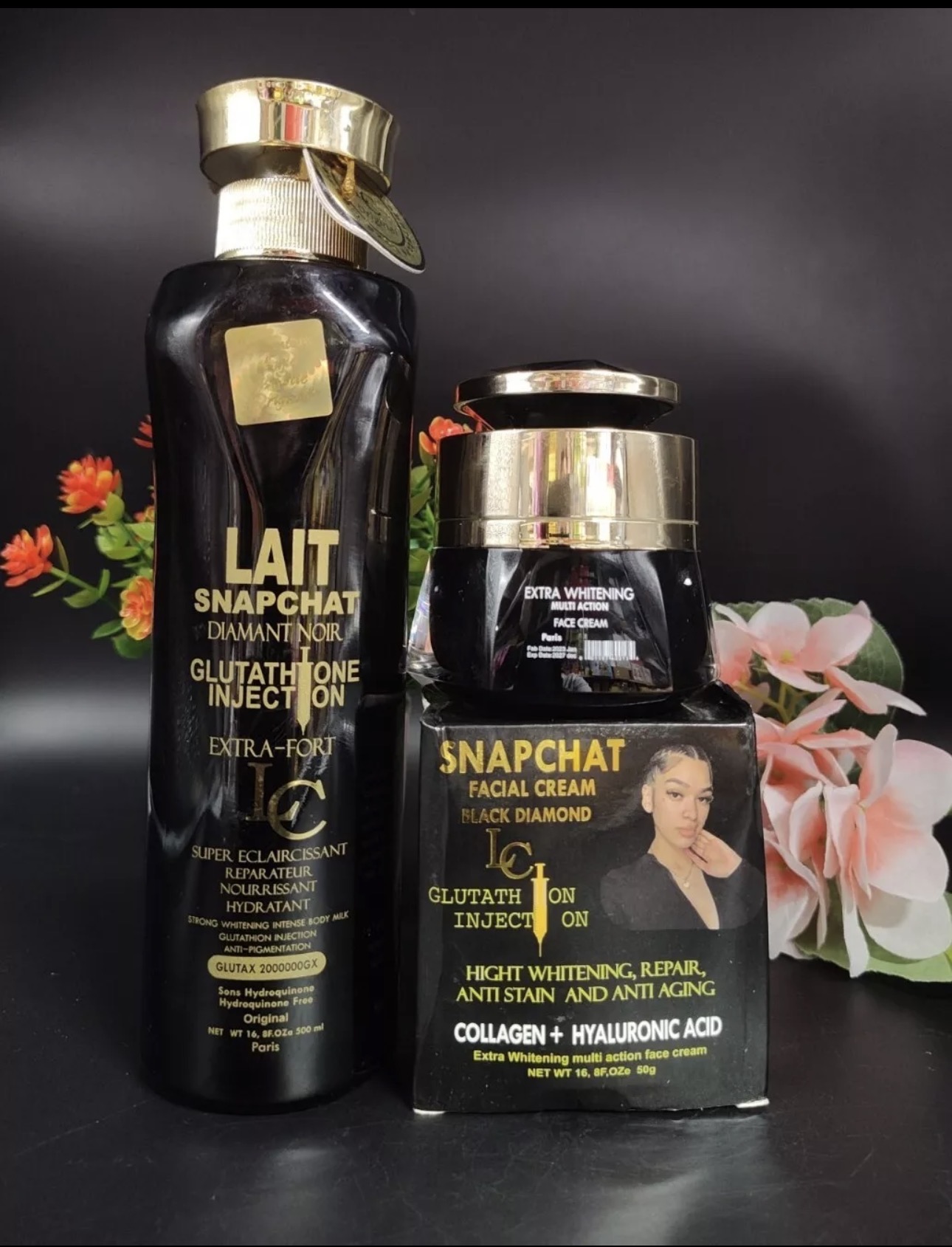Lait snaptchat Black Diamond Set. Lotion 500ml + Face Cream 50g - 2pcs Set
