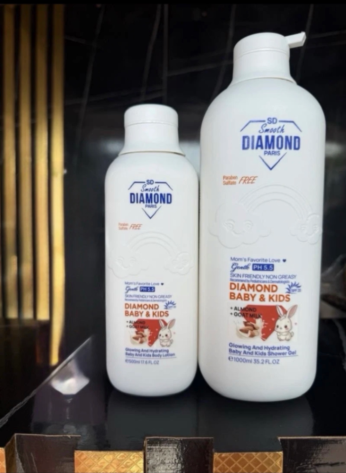 Smooth Diamond Goat Milk Glowing Baby Lotion 500ml + Shower Gel 1000ml -2pcs Set