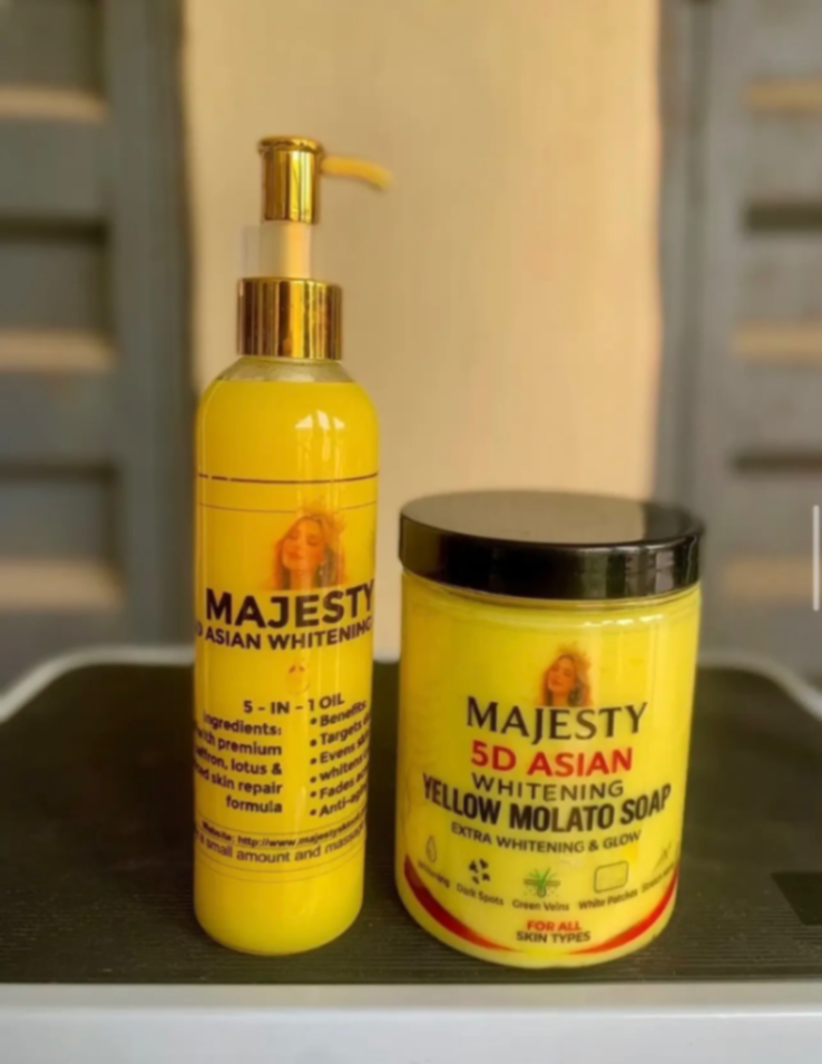 Majesty 5D Asian Whitening 5-in-1 Oil 250ml + Molato Soap 500ml - 2pcs Set