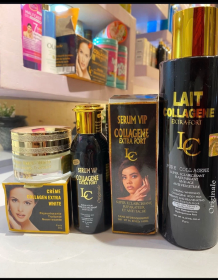Lait Collagen Extra-Fort Whitening Body Lotion + Face Cream + Serum - 3pcs Set