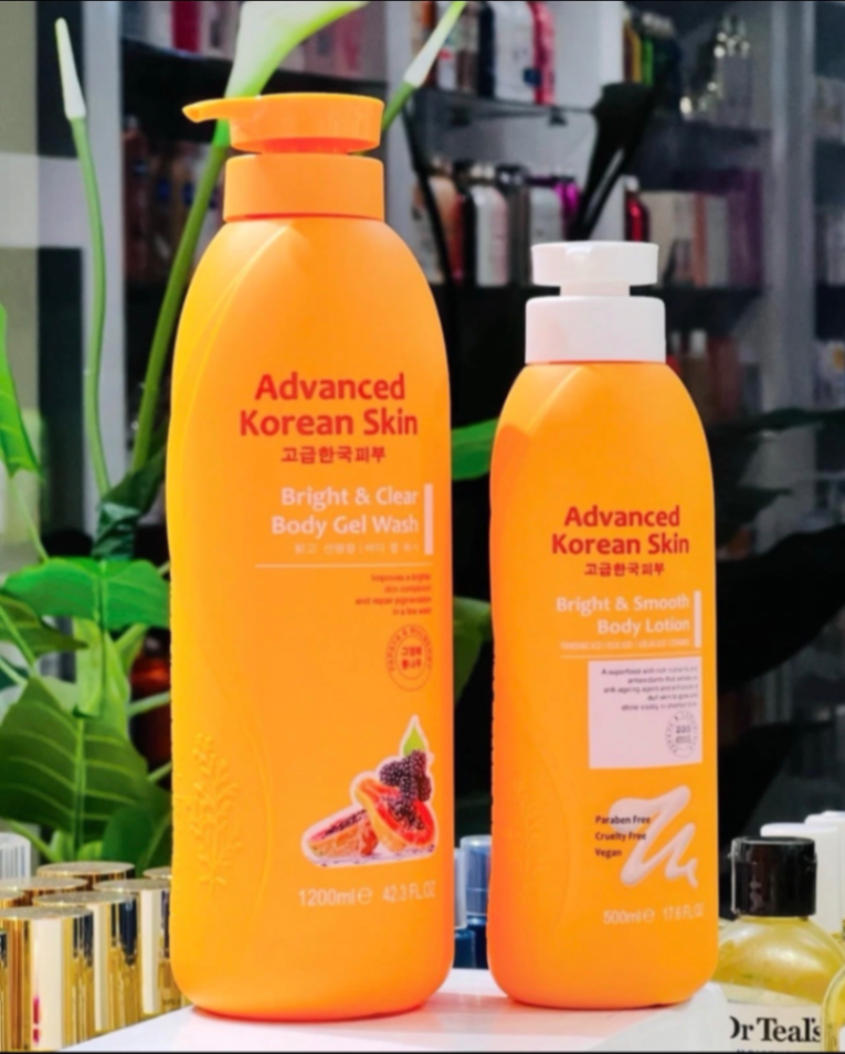 Advanced Korean Skin Bright & Smooth Lotion 500ml + Body Wash 1200ml - 2pcs Set