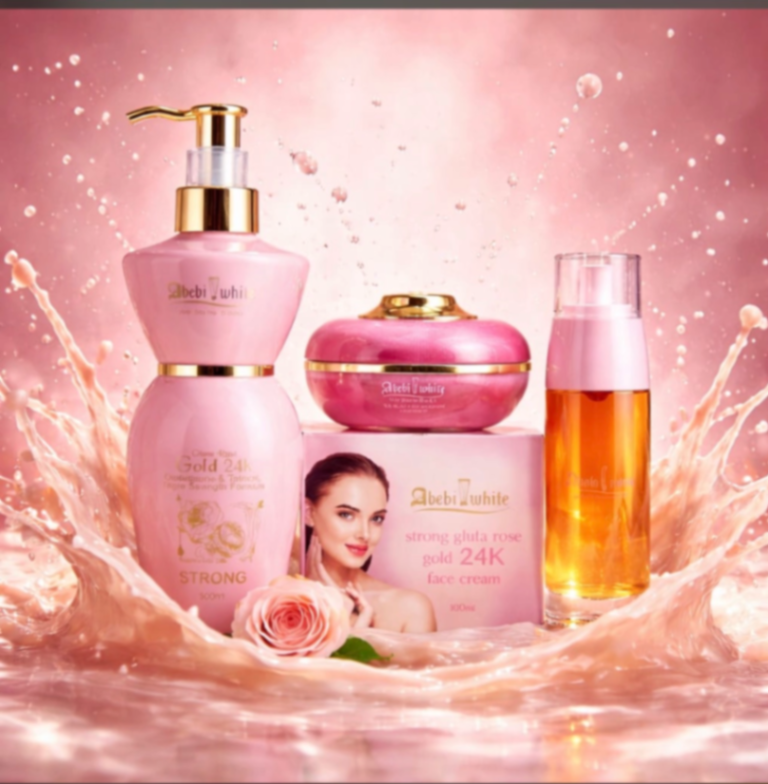 Abebi White Rose Gold Strong Whitening Lotion + Oil + Face Cream - 3pcs Set