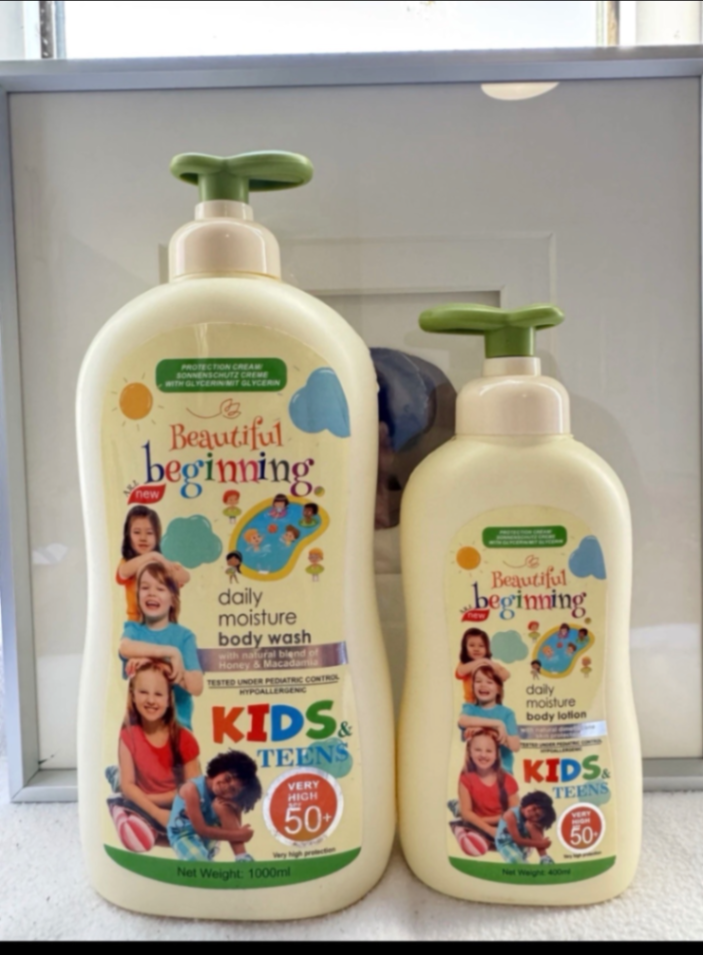 Beautiful Beginning Kids & Teens Brightening Lotion + Body Wash 1000ml -2pcs Set