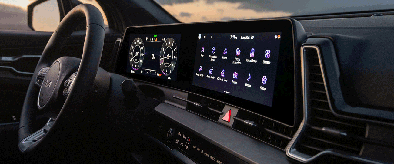 Vue intérieur du Kia Sportage et de son tableau de bord