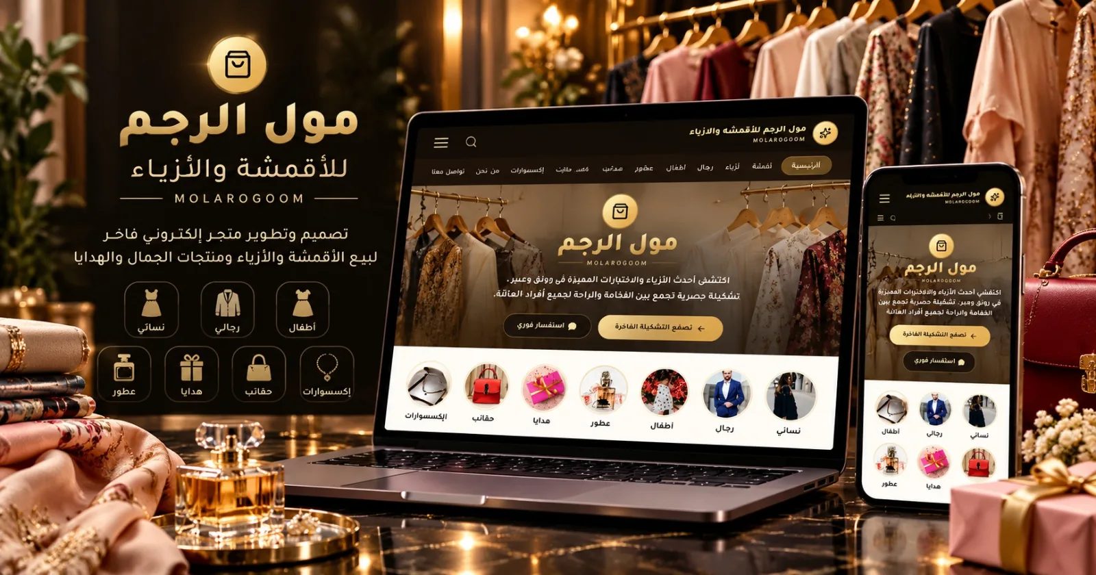 تصميم وتطوير متجر مول الرجم للأقمشة والأزياء | كيان للبرمجيات