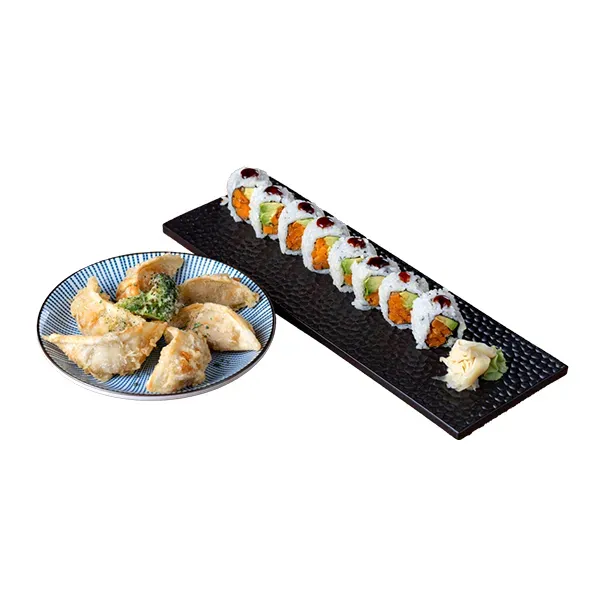 Yam & Avocado Roll (8pcs) and Veggie Gyoza (6pcs)