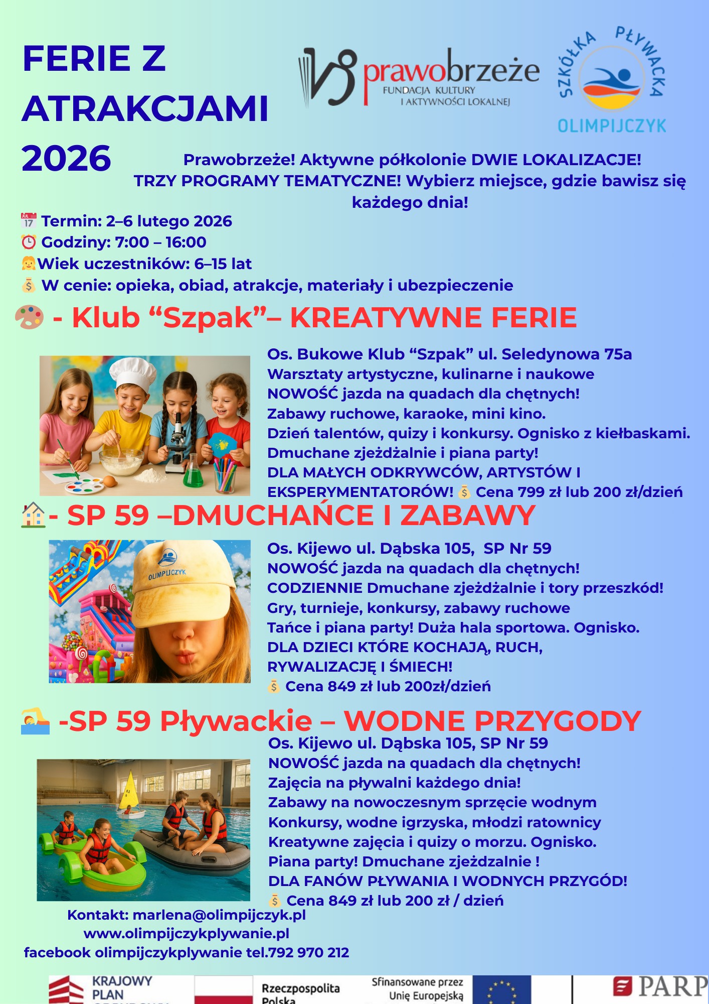 Olimpijczyk - Szkółka Pływacka, Półkolonie, Obozy