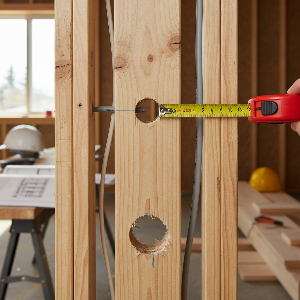Maximum Allowable Hole Diameters in Residential Wood Studs under NBC 9.23.5.2.(1) in Alberta
