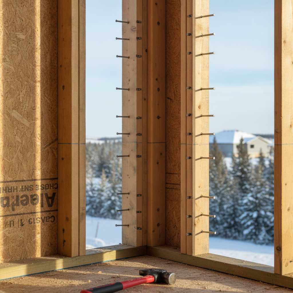 Minimum Nailing Schedule for Corner Studs in Residential Wood-Frame Walls Under NBC 9.23.17.2.(3) in Alberta