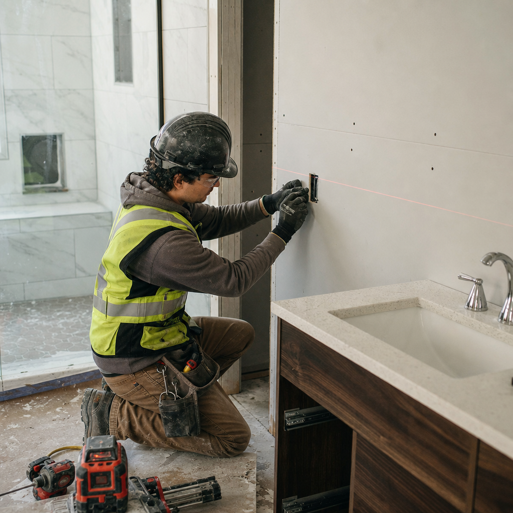 Minimum Clearance for Electrical Receptacles from Wash Basins and Shower Stalls in Alberta Residential Bathrooms