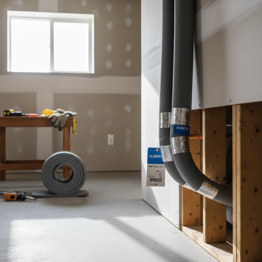 Minimum Thermal Resistance for DHW Piping Insulation under NBC(AE) 2023 Article 9.36.4.4