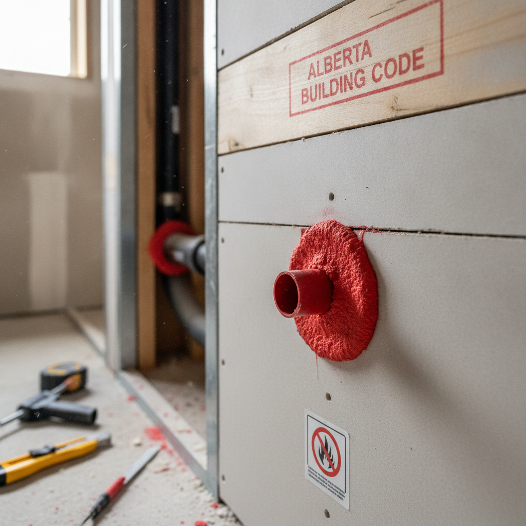 Minimum Thickness for Fire Stopping Material Around Plumbing Penetrations: NBC 9.10.16.1.(2) in Alberta Residential Fire Separations