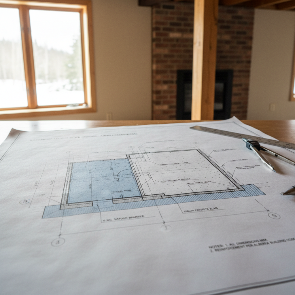 Drafting Code-Compliant Basement Floor Slabs in Alberta: Thickness & Reinforcement Requirements (NBC 2023)