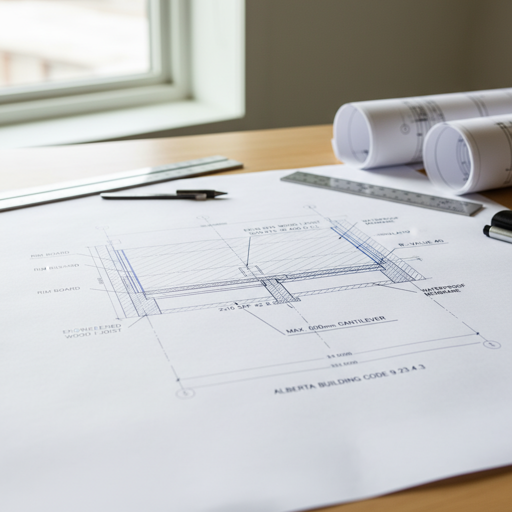 Drafting Code-Compliant Cantilevered Floor Joist Details in Alberta (NBC(AE) 2023)
