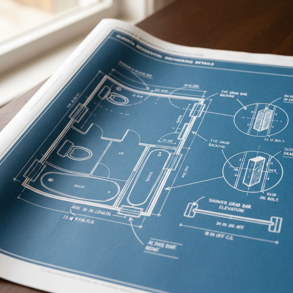 Drafting Details for Future Grab Bar Blocking in Alberta Bathrooms