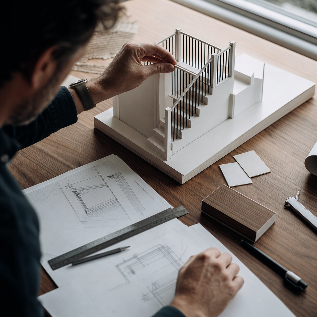 Drafting Code-Compliant Guardrail Post Attachment Details for Interior Residential Stairs in Alberta