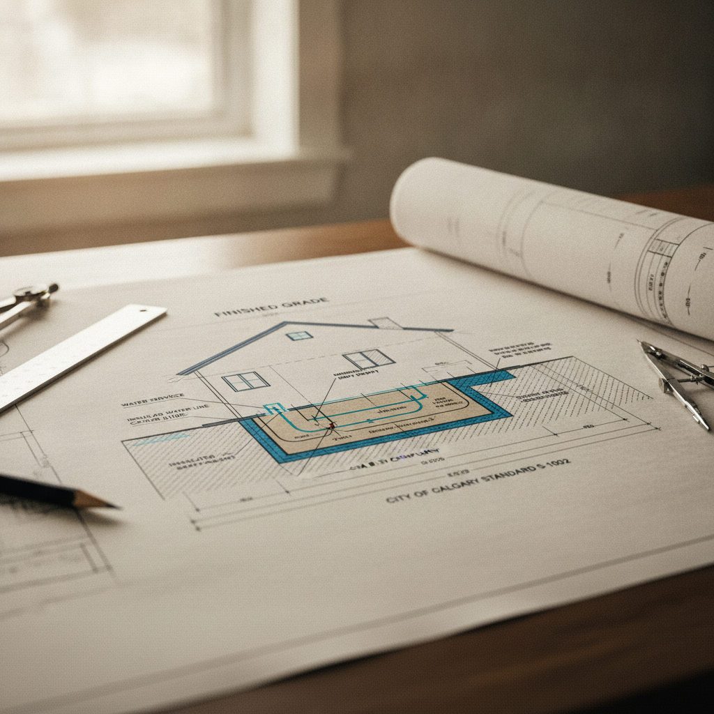 Drafting Code-Compliant Underground Utility Service Line Details on Alberta Residential Site Plans