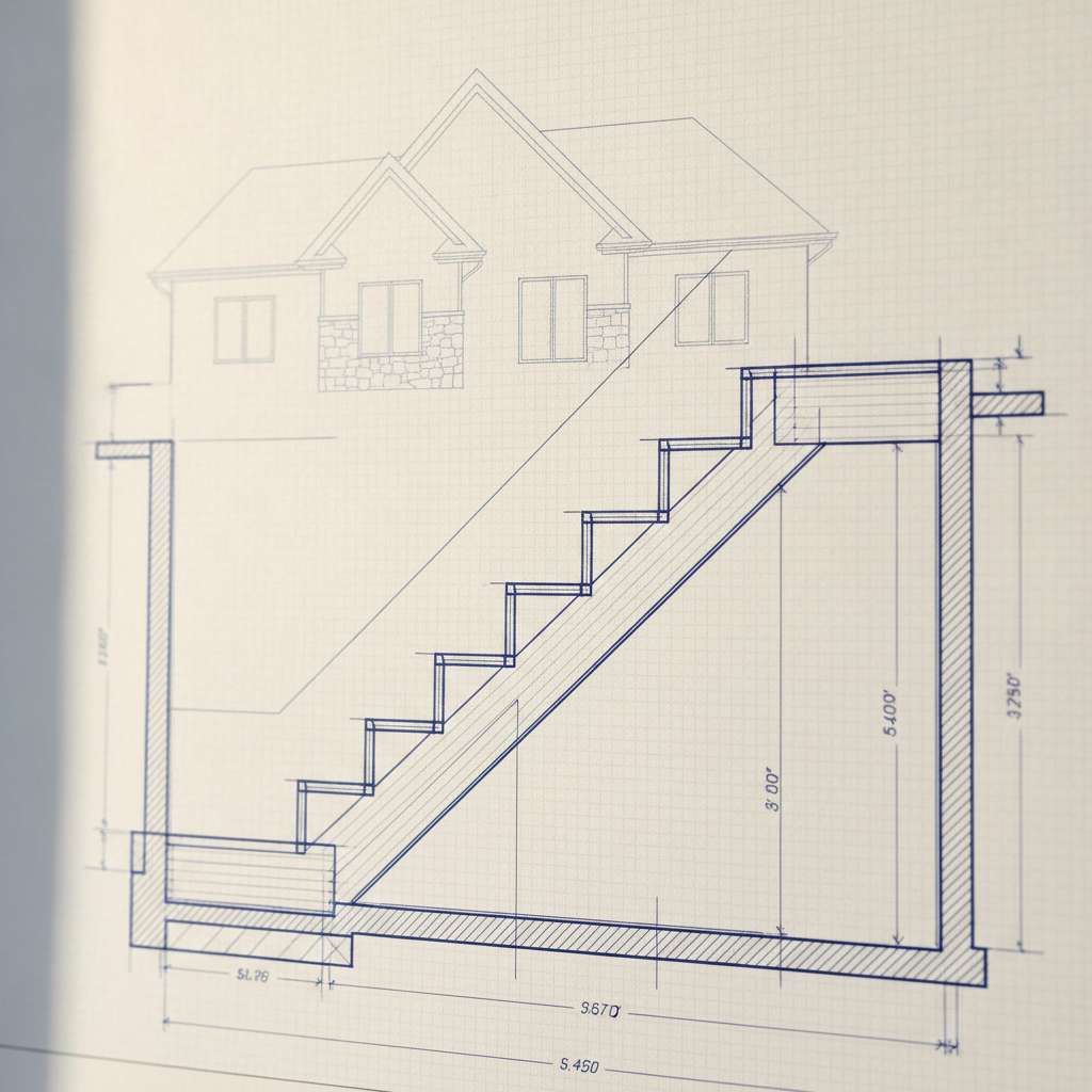 Drafting Code-Compliant Wood Stair Stringer and Landing Details for Alberta Homes