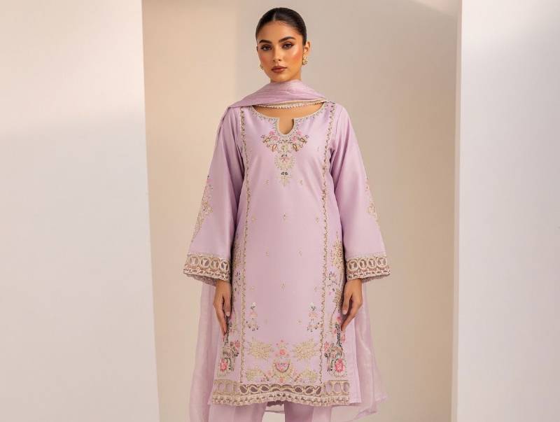 3 Piece Suit – Dupatta, Kameez, Salwar Stitched Ladies Suit | Lawn Cotton Embroidered Lavender Women Dress - image 3