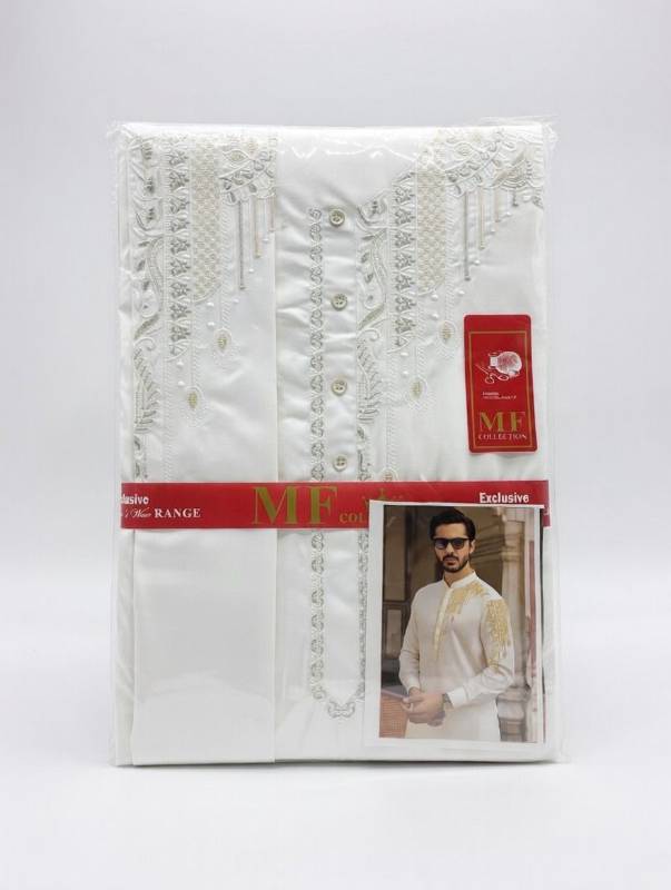 Men’s White Embroidered Kurta Shalwar – Premium Traditional Pakistani Suit | Elegant Festive & Wedding Wear