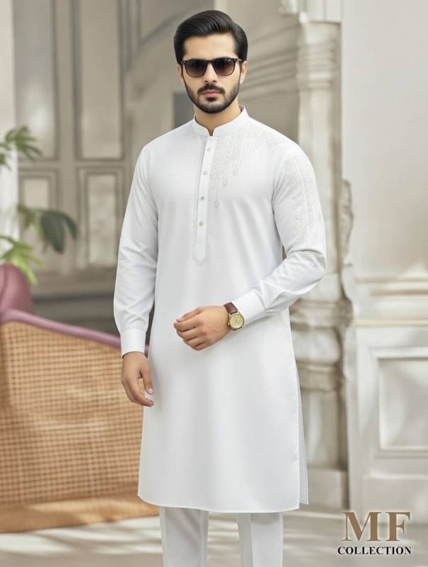 Men’s White Embroidered Kurta Shalwar – Premium Traditional Pakistani Suit | Elegant Festive & Wedding Wear - image 2