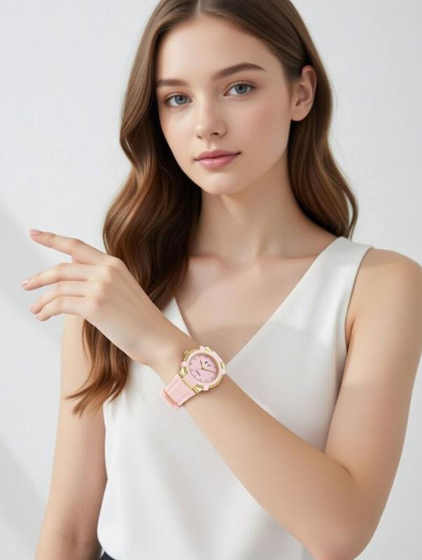 Watch for Women – Elegant Pink Dial Quartz Ladies Wrist Watch with Soft Pink Strap - image 3