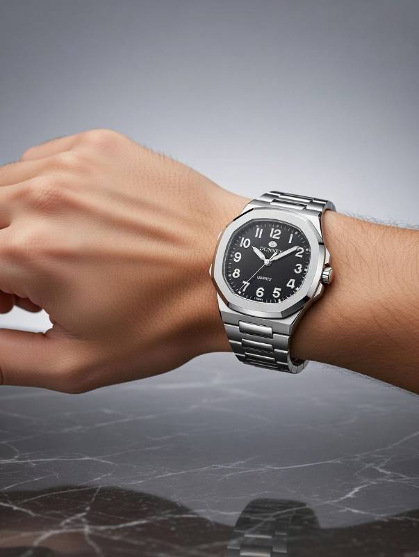 Watch for Men – Dunney Classic Black Dial Stainless Steel Quartz Wrist Watch - image 2