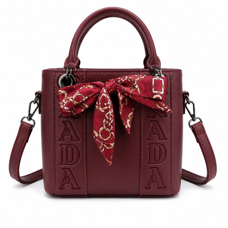 Girls Hand Bag – Stylish Maroon Mini Tote Bag with Scarf Design (Crossbody + Hand Carry)