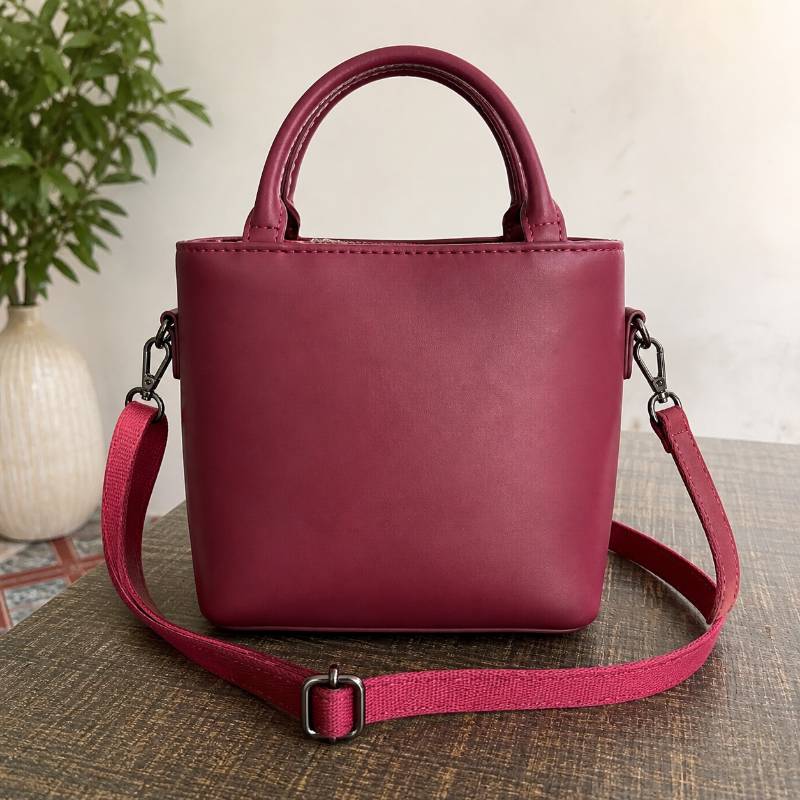 Girls Hand Bag – Stylish Maroon Mini Tote Bag with Scarf Design (Crossbody + Hand Carry) - image 3