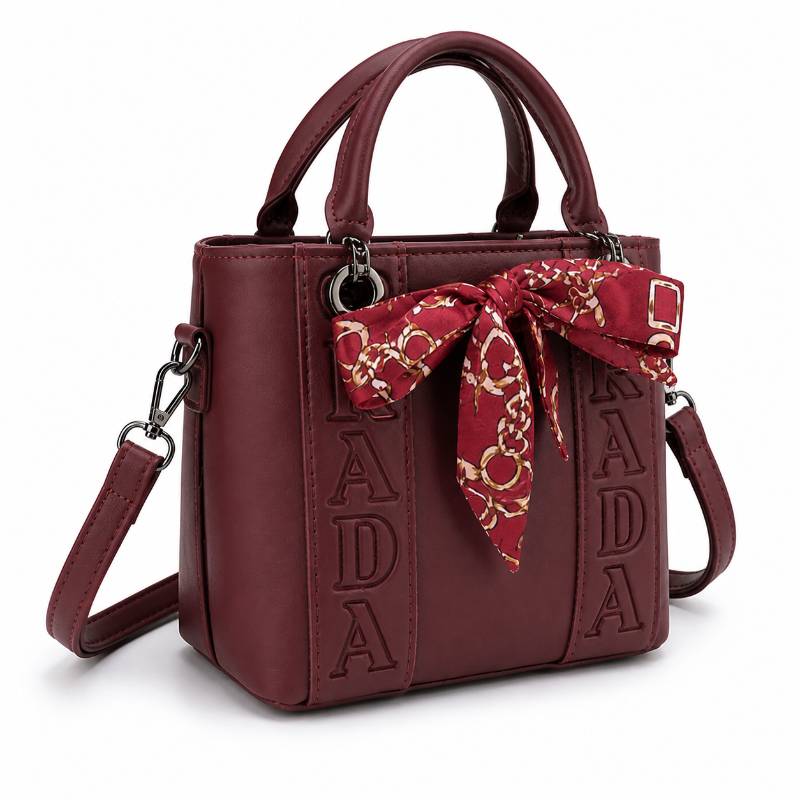 Girls Hand Bag – Stylish Maroon Mini Tote Bag with Scarf Design (Crossbody + Hand Carry) - image 4