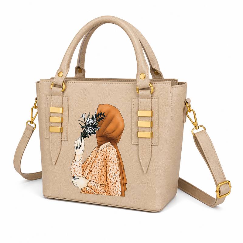 Girls Hand Bag – Cute Beige Floral Hijab Design Stylish Handbag for Daily Use - image 3